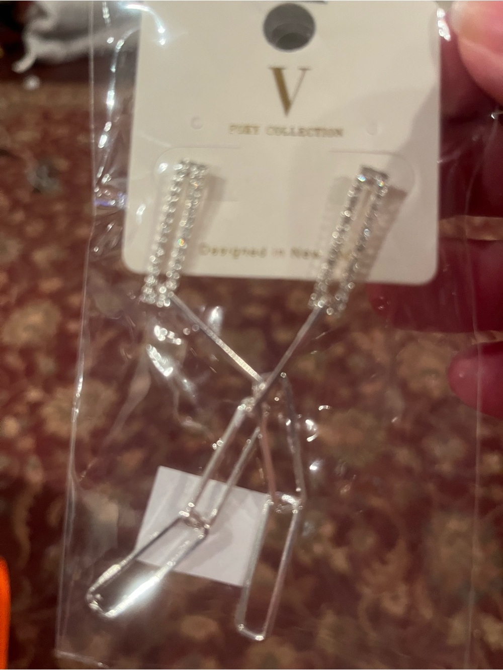 V Foxy Collection Silver Crystal Drop Earrings